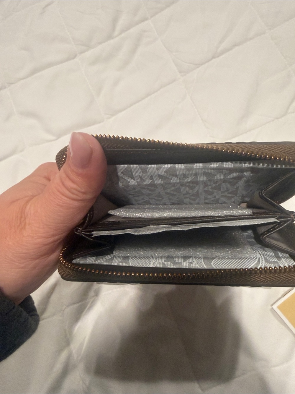 NWT Michael Kors Embossed MK Zip-Around Wallet in Cognac Brown - Picture 3 of 5